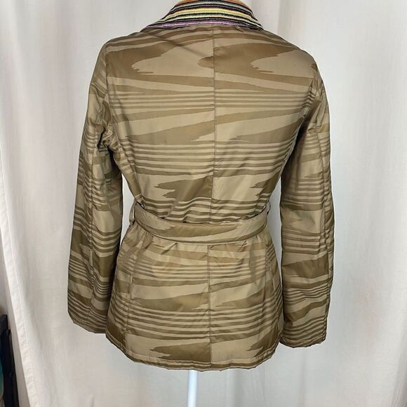 Sport Missoni Tan Wood Grain Printed Belted Lightweight Puffer Jacket sz 42 / US - Picture 2 of 12
